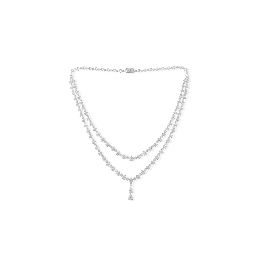 Certified Double Layer Pear Drop Natural Diamond Necklace