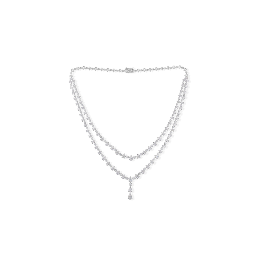Certified Double Layer Natural Diamond Necklace with Pear Drop Pendant