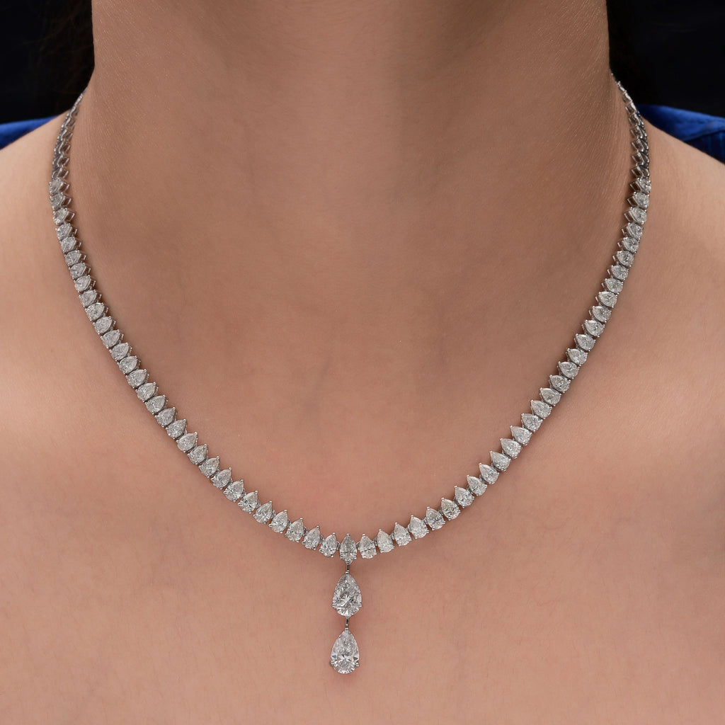 10.33 Ct Pear Shaped Dangle Classic Diamond Necklace Bridal Jewelry