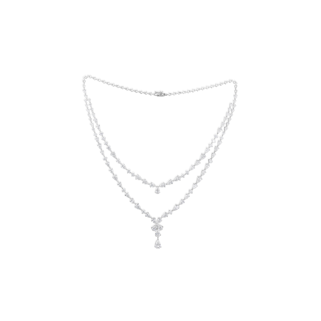 Exquisite Pear Cut Natural Diamond Layered Necklace in Fine Gold