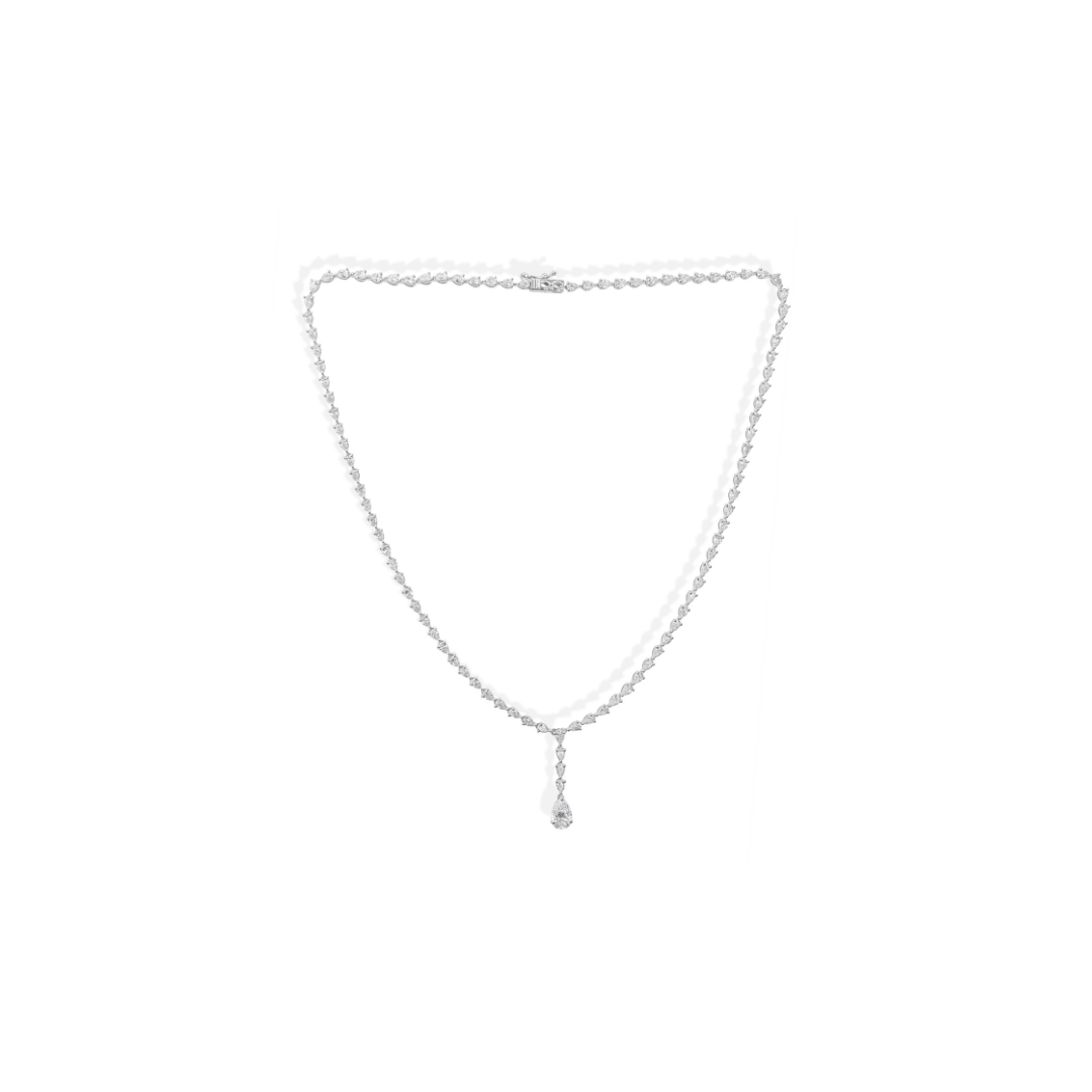 Certified 7.27Ct Pear Cut SI/HI Natural Diamond Drop Necklace In Fine Gold