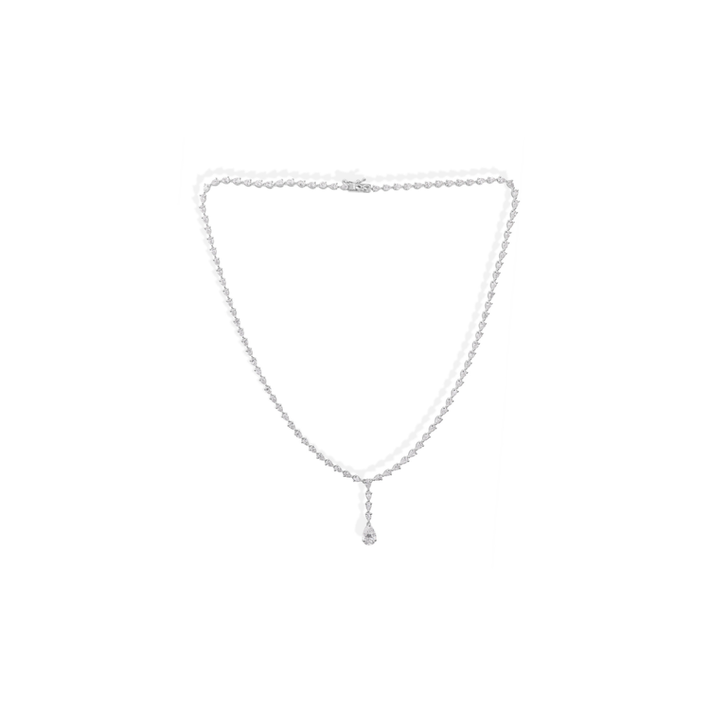 Certified 7.27Ct Pear Cut SI/HI Natural Diamond Drop Necklace In Fine Gold