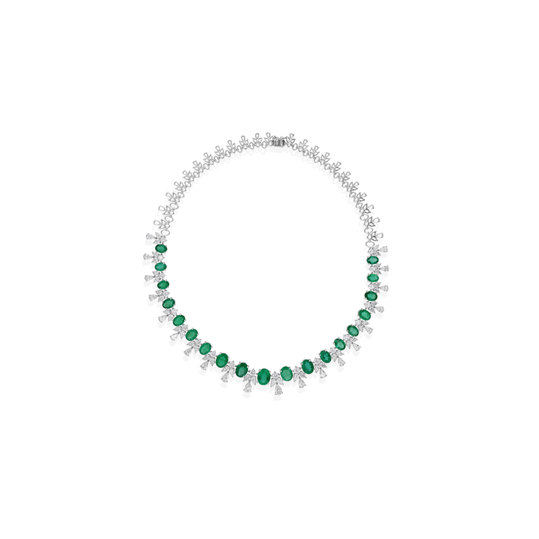 37.73 Tcw Fine Gold Statement Emerald Diamond Necklace Anniversary or Bridal Gift