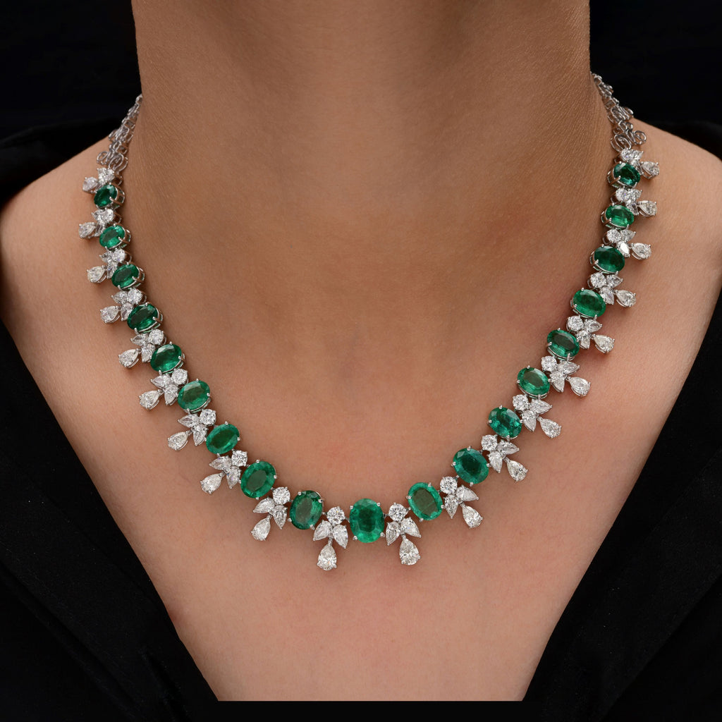 37.73 Tcw Fine Gold Statement Emerald Diamond Necklace Anniversary or Bridal Gift