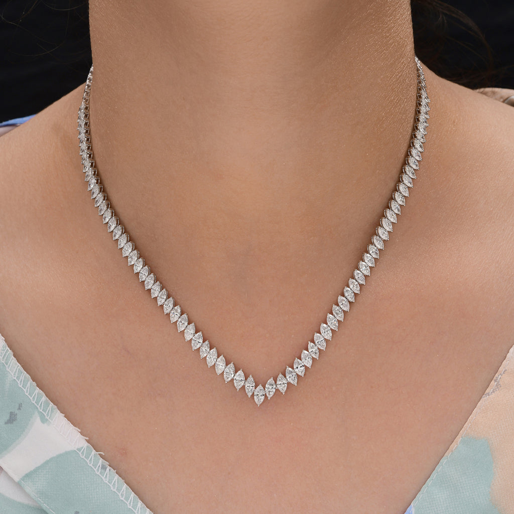 Radiant 11.86Ct Marquise Cut Natural Diamond Wedding Tennis Necklace