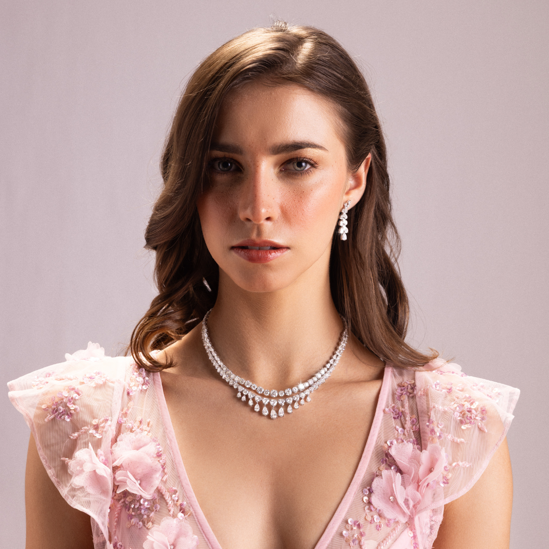 Statement Double Strand Multi Cut Natural Diamond Fine Gold Wedding Necklace