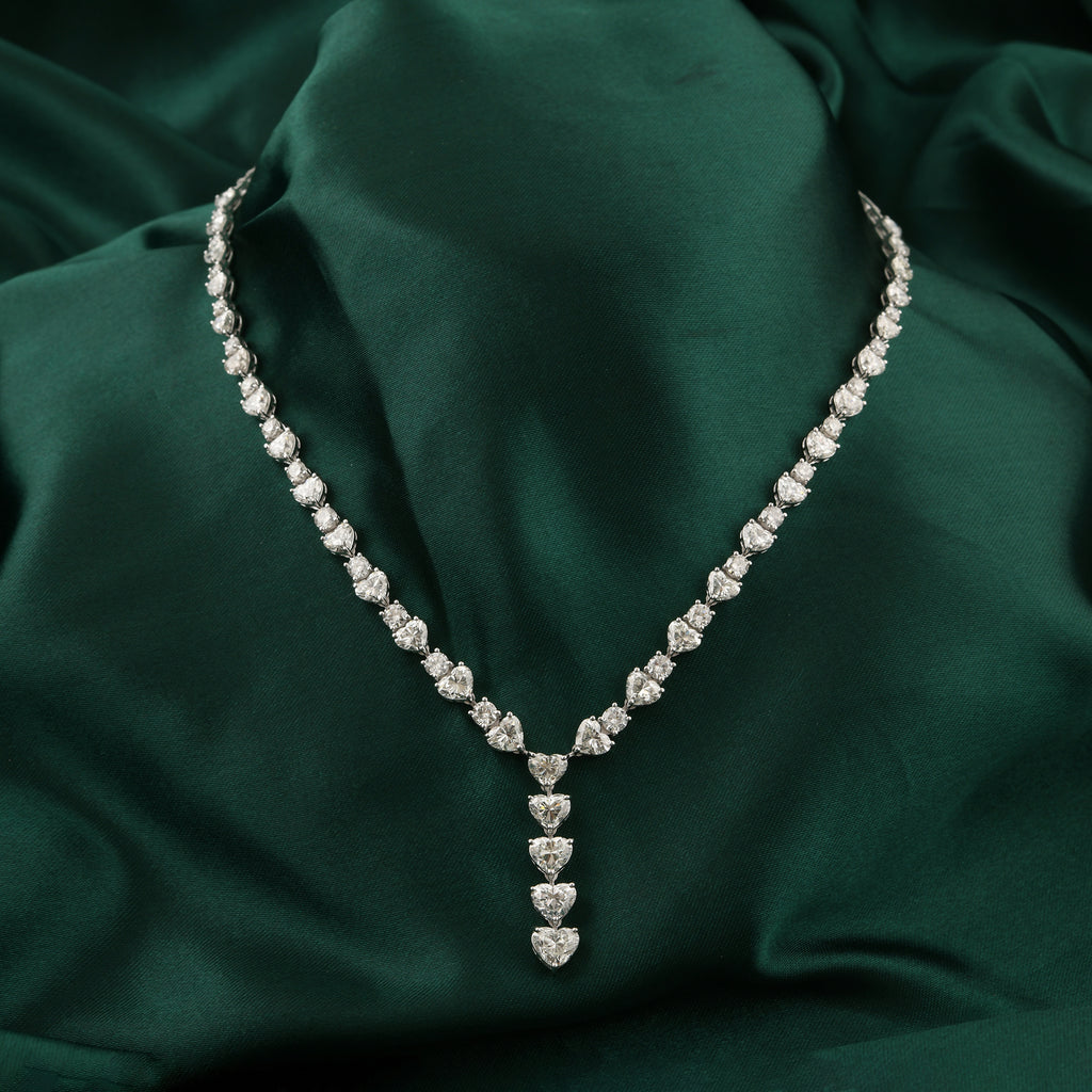 Natural Heart Cut Diamond Drop Statement Necklace in Fine Gold