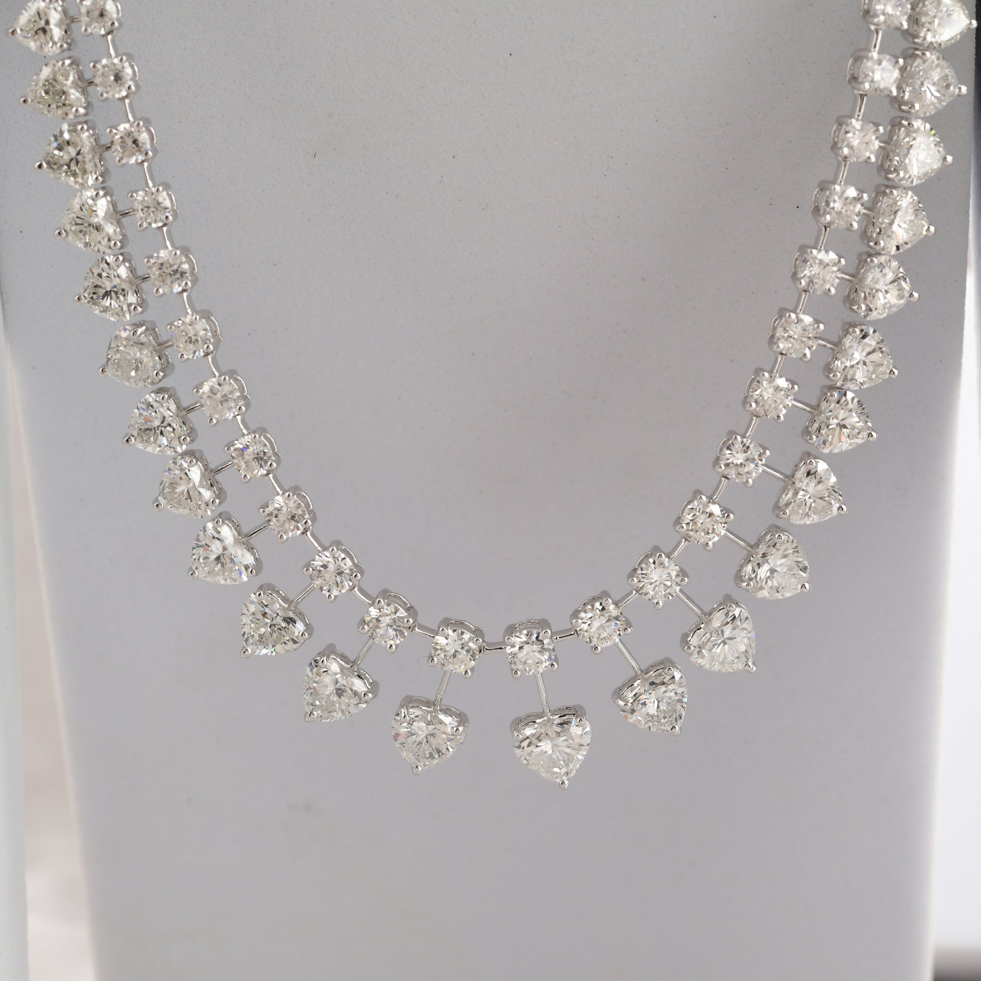 Double Layer Heart Shaped & Round Cut Natural Diamond Gold Necklace