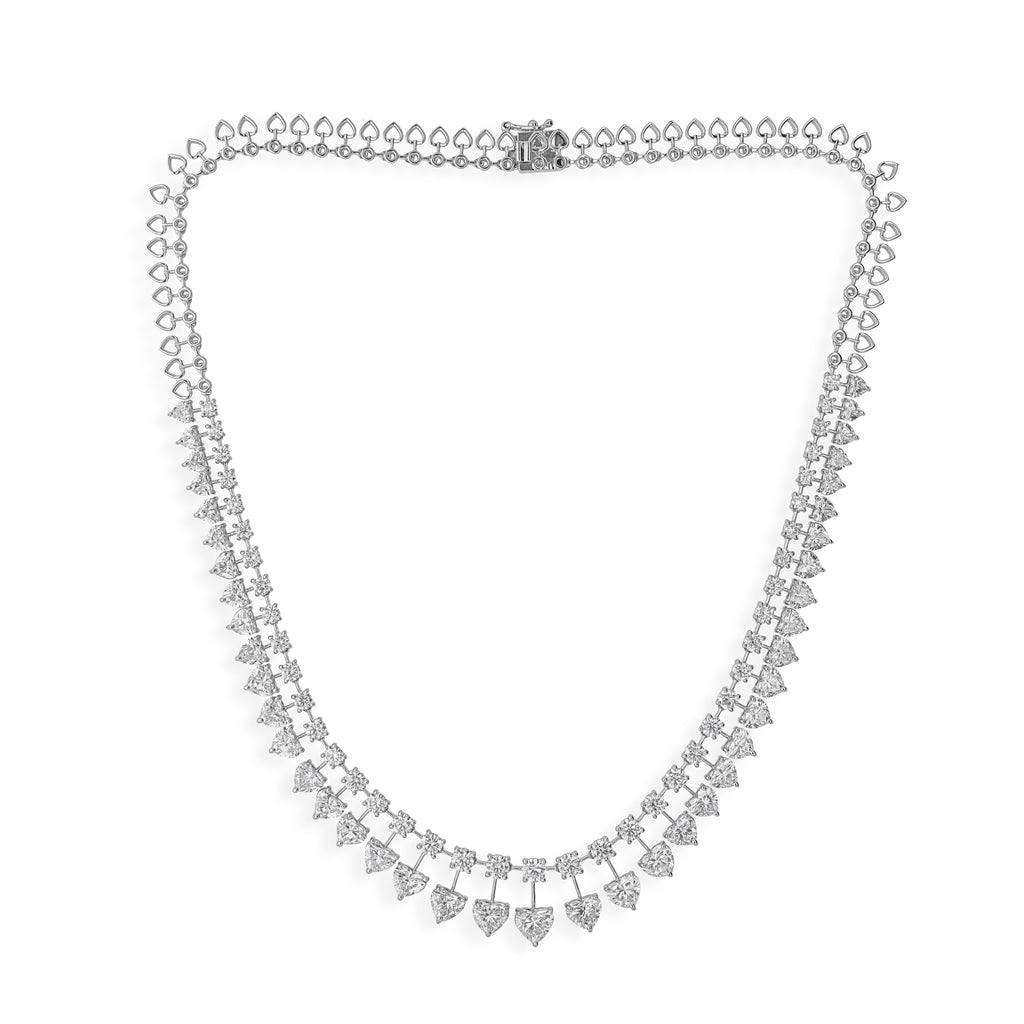 Double Layer Heart Shaped & Round Cut Natural Diamond Gold Necklace