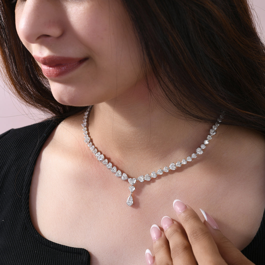 Exclusive Fine Heart Shaped Natural Diamond Necklace in Solid Gold
