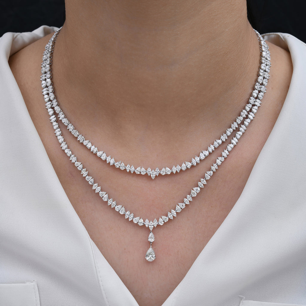 Double Layered Marquise Pear Cut Natural Diamond Wedding Necklace