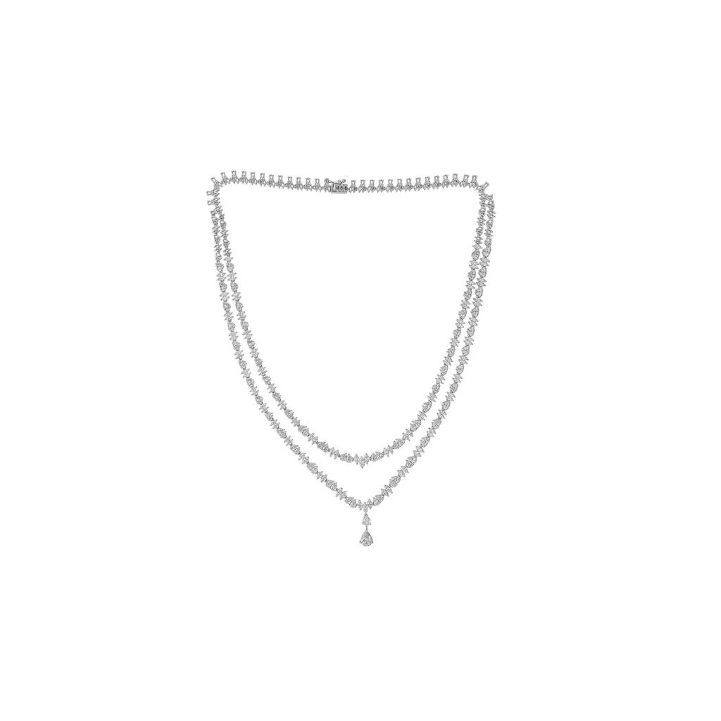 Double Layered Marquise Pear Cut Natural Diamond Wedding Necklace
