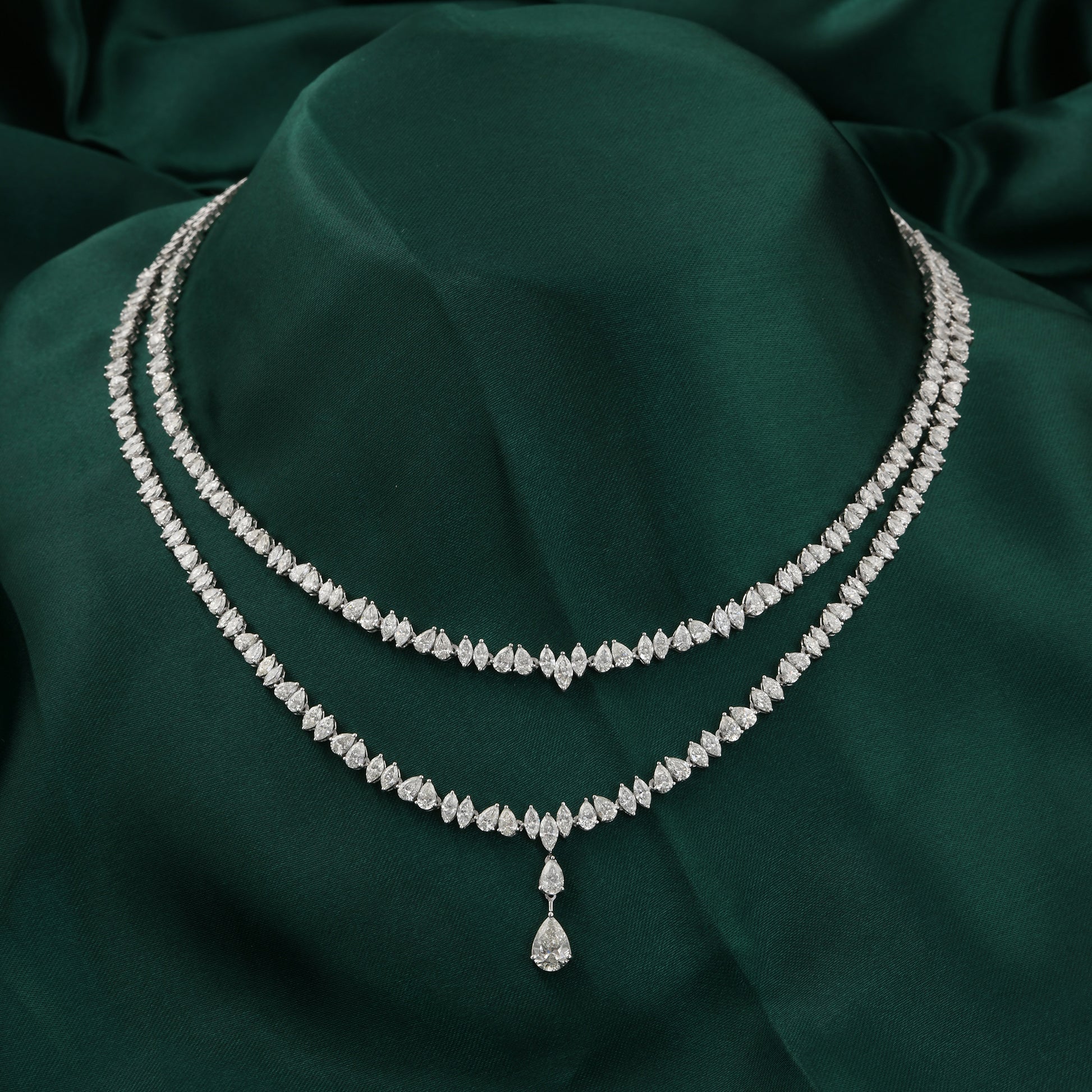 Double Layered Marquise Pear Cut Natural Diamond Wedding Necklace