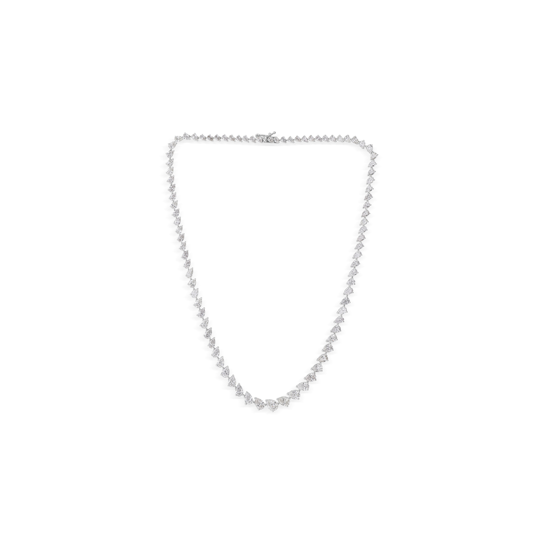 Exquisite Pear Cut Natural Diamond Tennis Necklace in Fine Gold