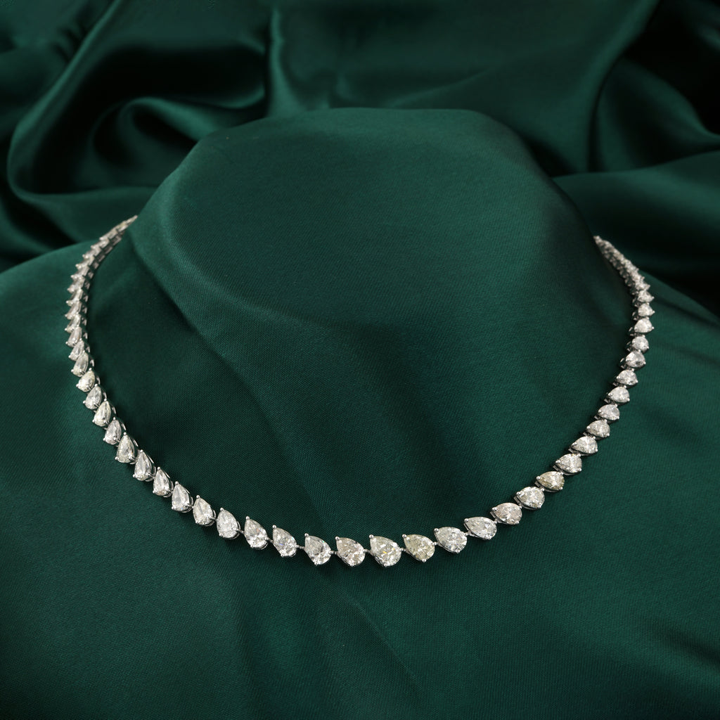 Exquisite Pear Cut Natural Diamond Tennis Necklace in Fine Gold