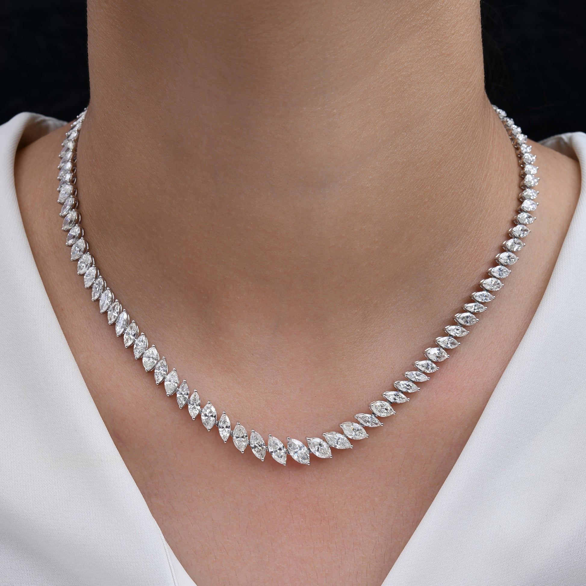 High Shine Marquise Cut Natural Diamond Tennis Necklace