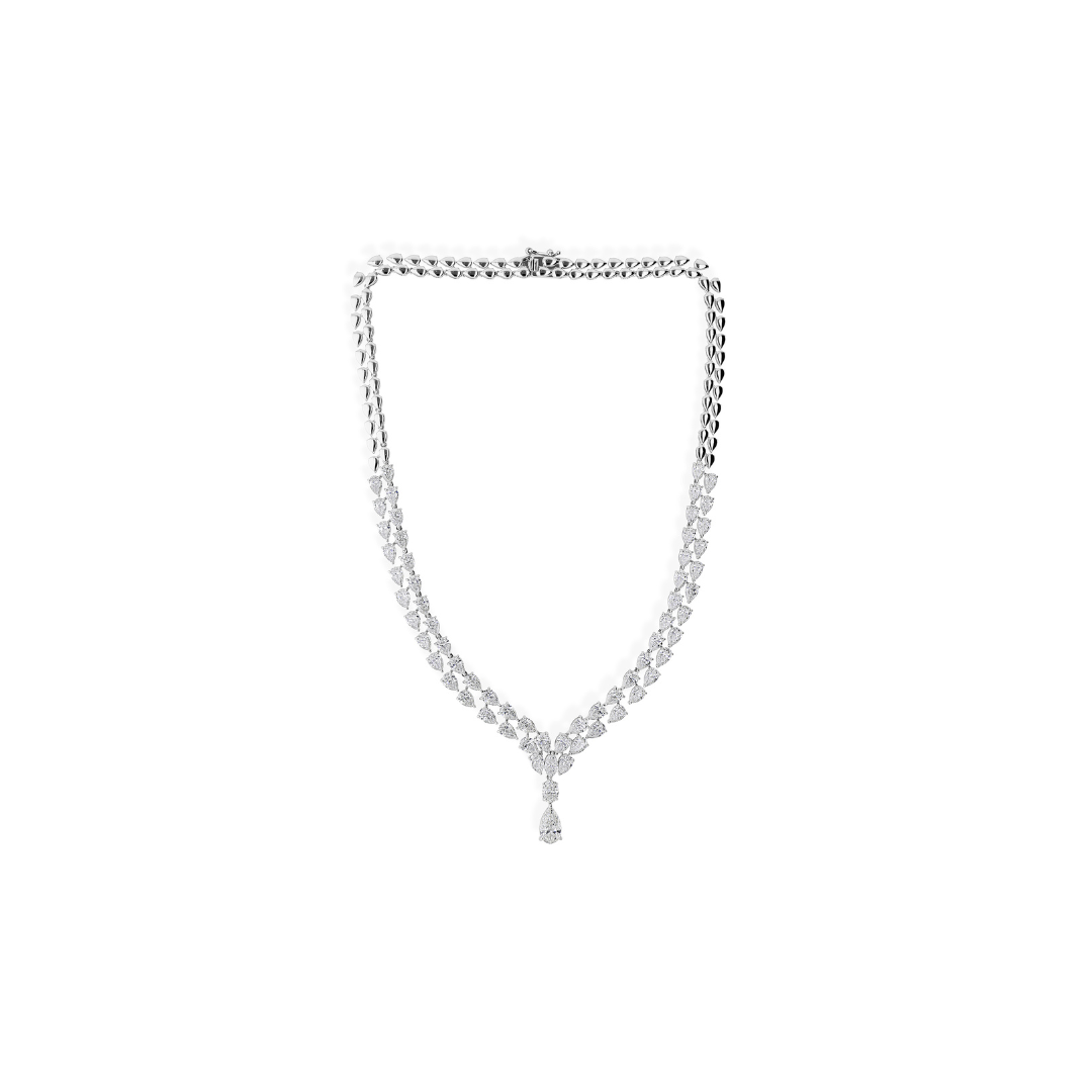 Exquisite Pear Cut Double Layer Diamond Necklace in Solid Gold