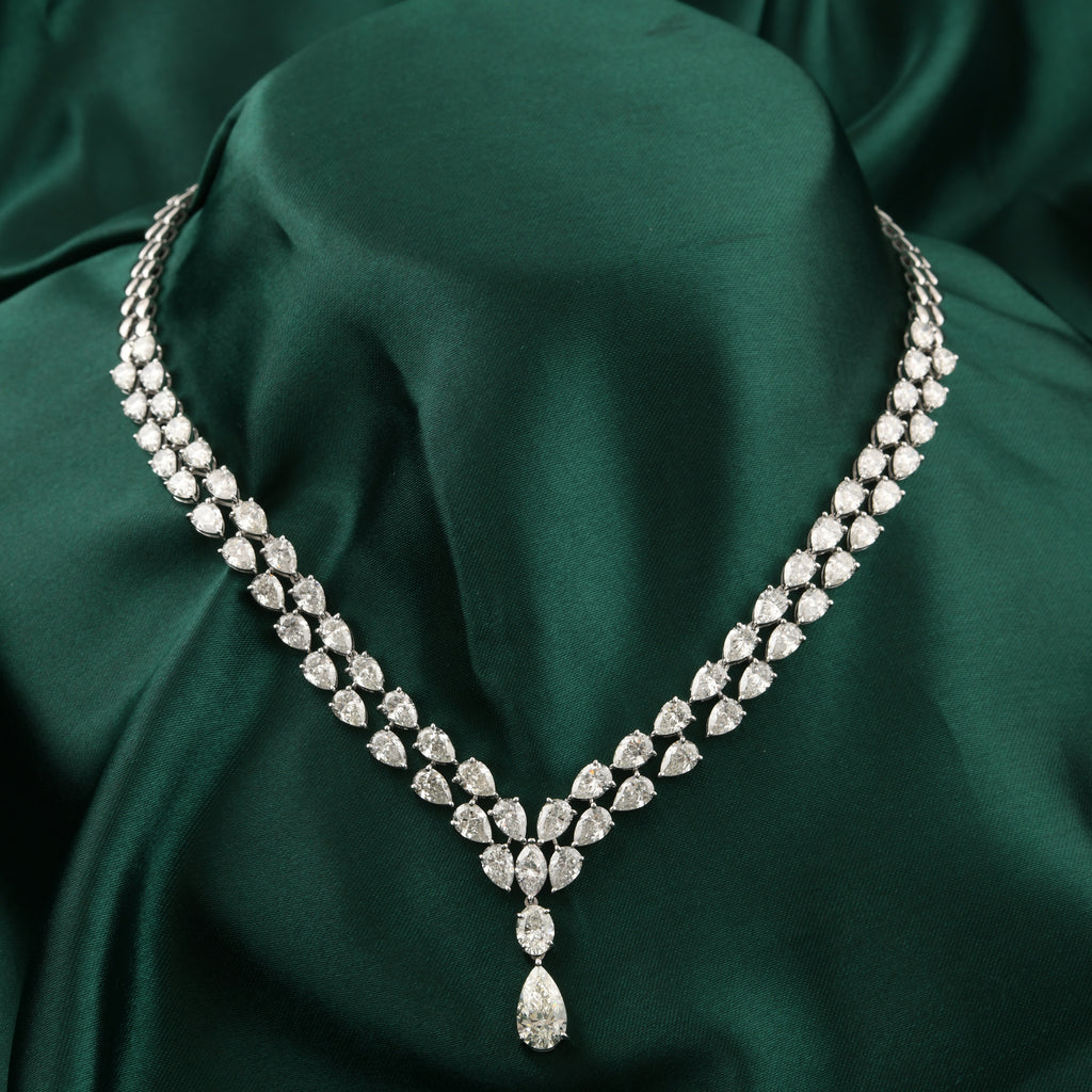 Exquisite Pear Cut Double Layer Diamond Necklace in Solid Gold