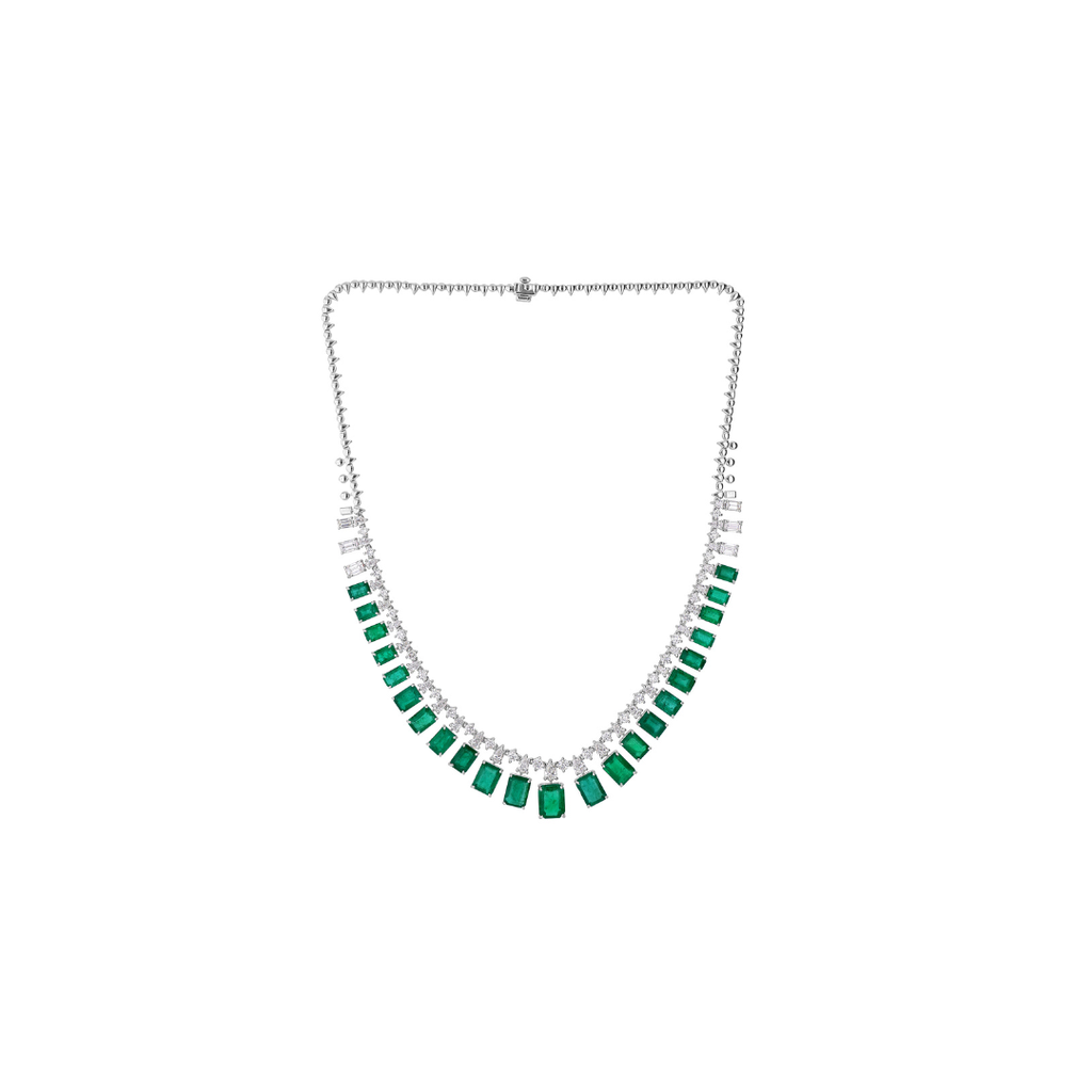 Handcrafted Zambian Emerald and Diamond Solid Gold Necklace