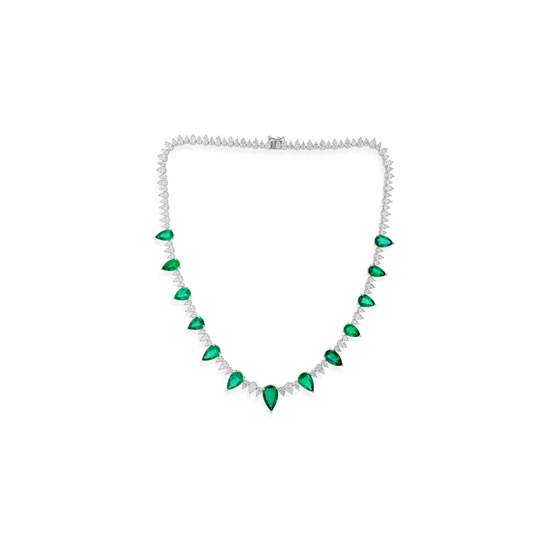 Certified Natural Zambian Emerald Diamond Fine Gold Wedding Necklace
