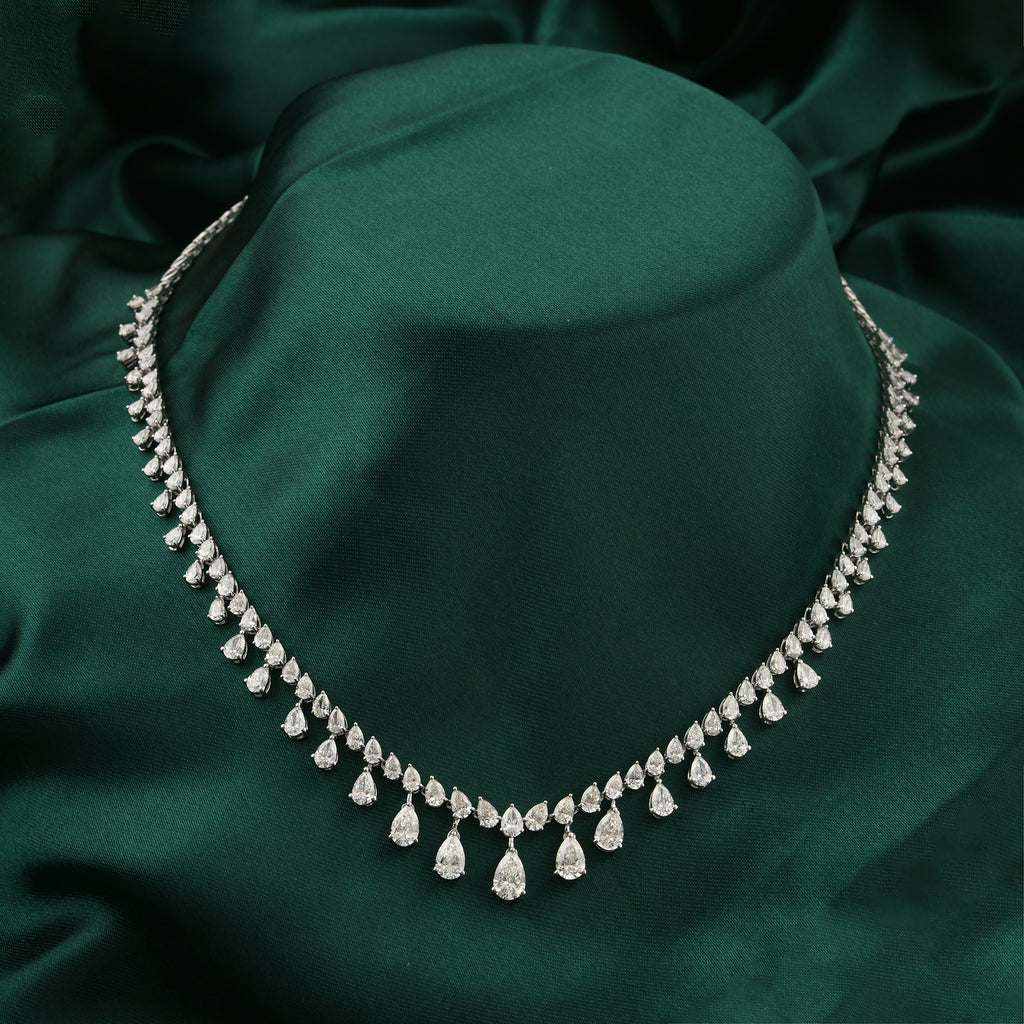 Dangling Pear Shape Natural Diamond Necklace in Fine Gold Finish