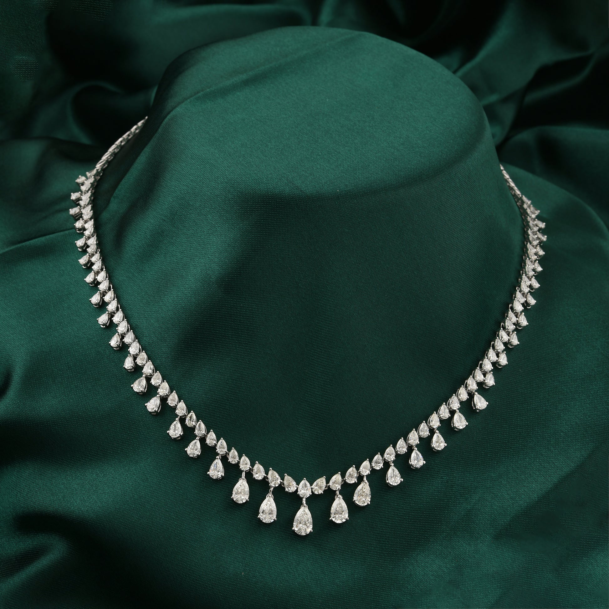 Dangling Pear Shape Natural Diamond Necklace in Fine Gold Finish