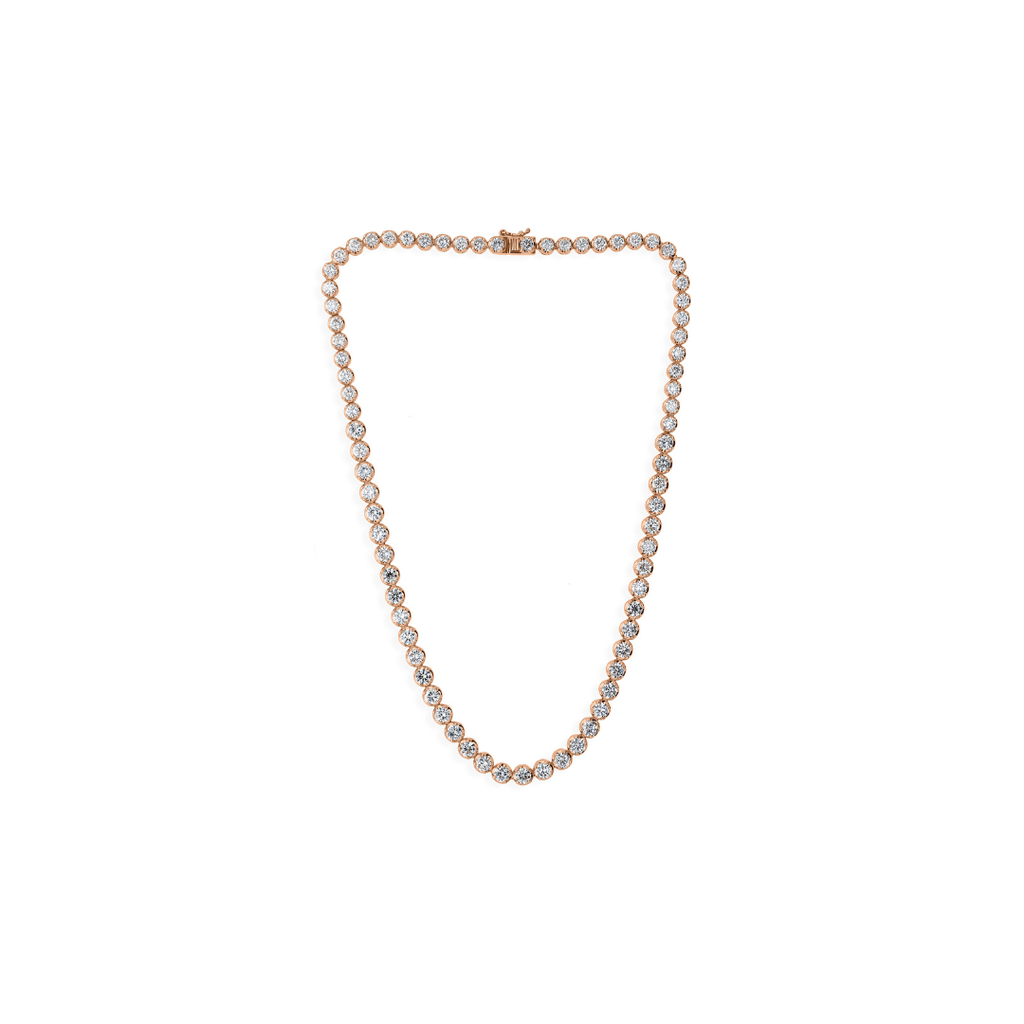 Classic Round Cut Natural Diamond Tennis Necklace in Fine Gold