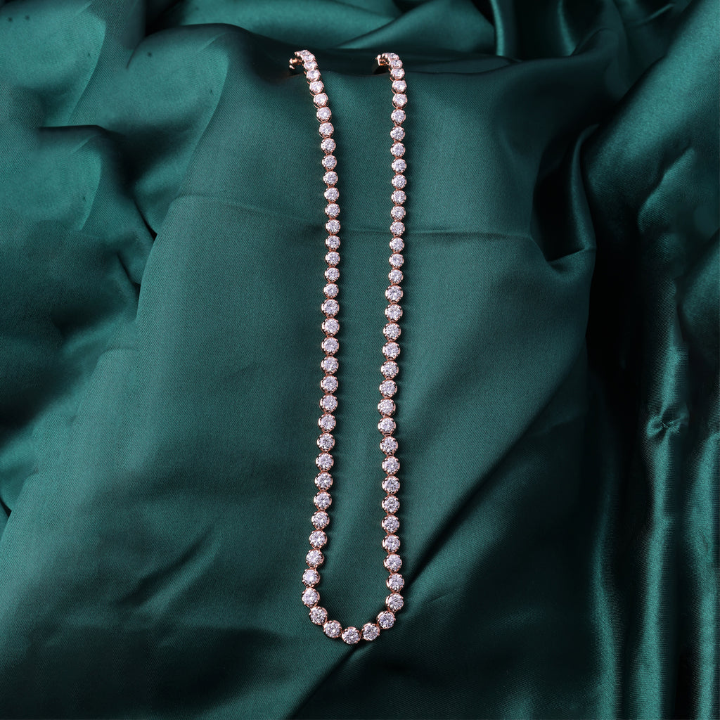 Classic Round Cut Natural Diamond Tennis Necklace in Fine Gold