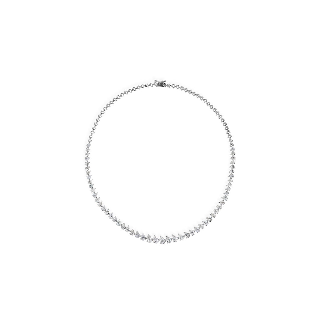 Graduated Pear Cut 11.49 Carat Natural Diamond Tennis Necklace