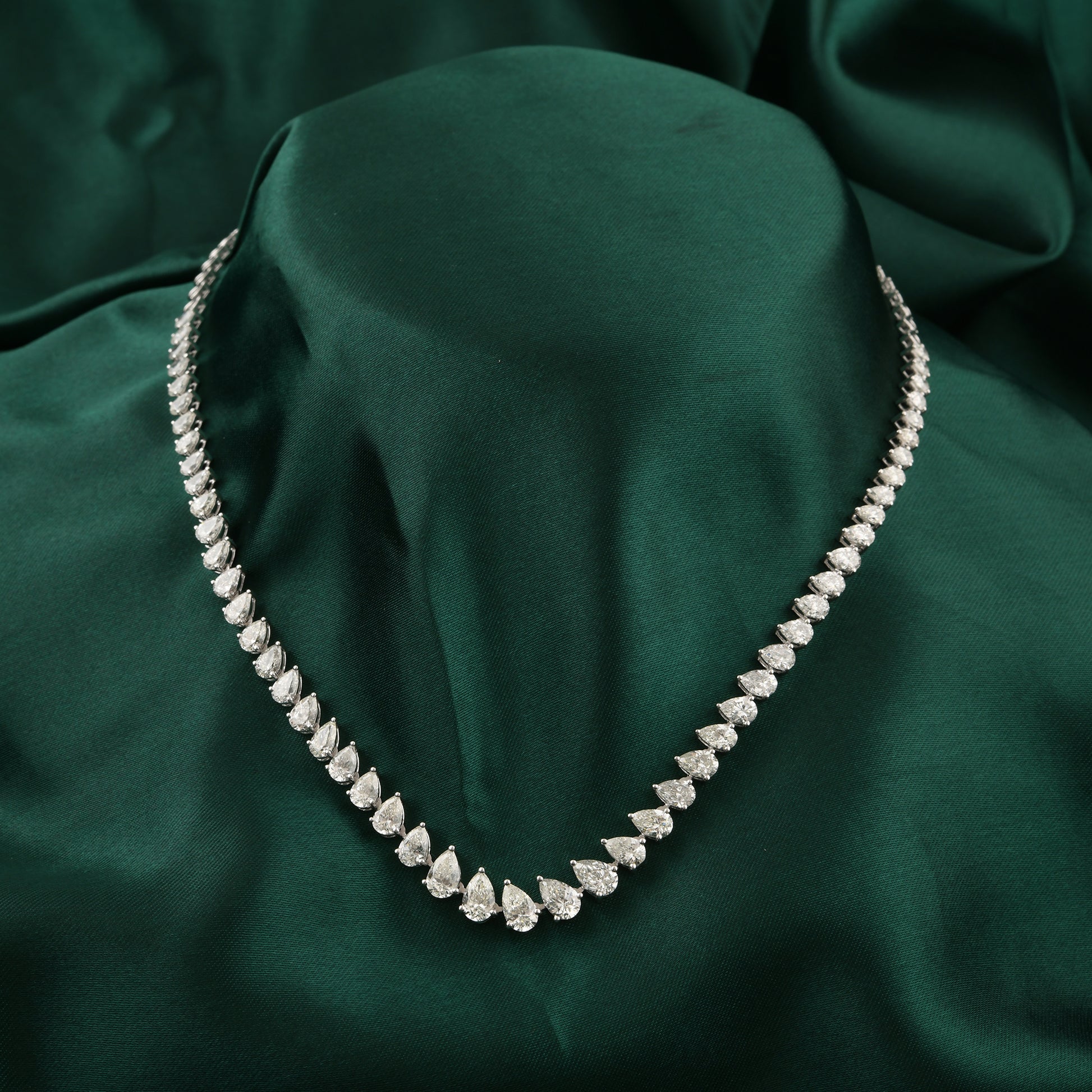 Graduated Pear Cut 11.49 Carat Natural Diamond Tennis Necklace