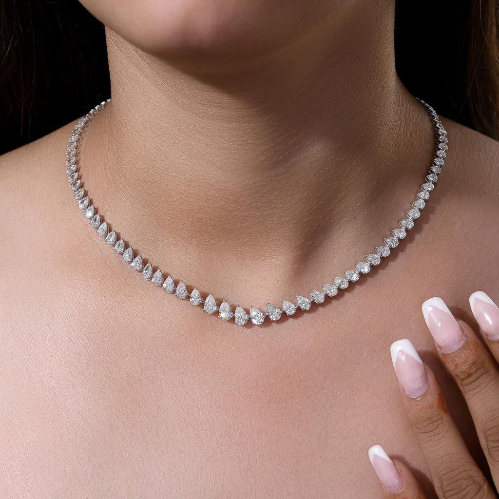 Graduated Pear Cut 11.49 Carat Natural Diamond Tennis Necklace