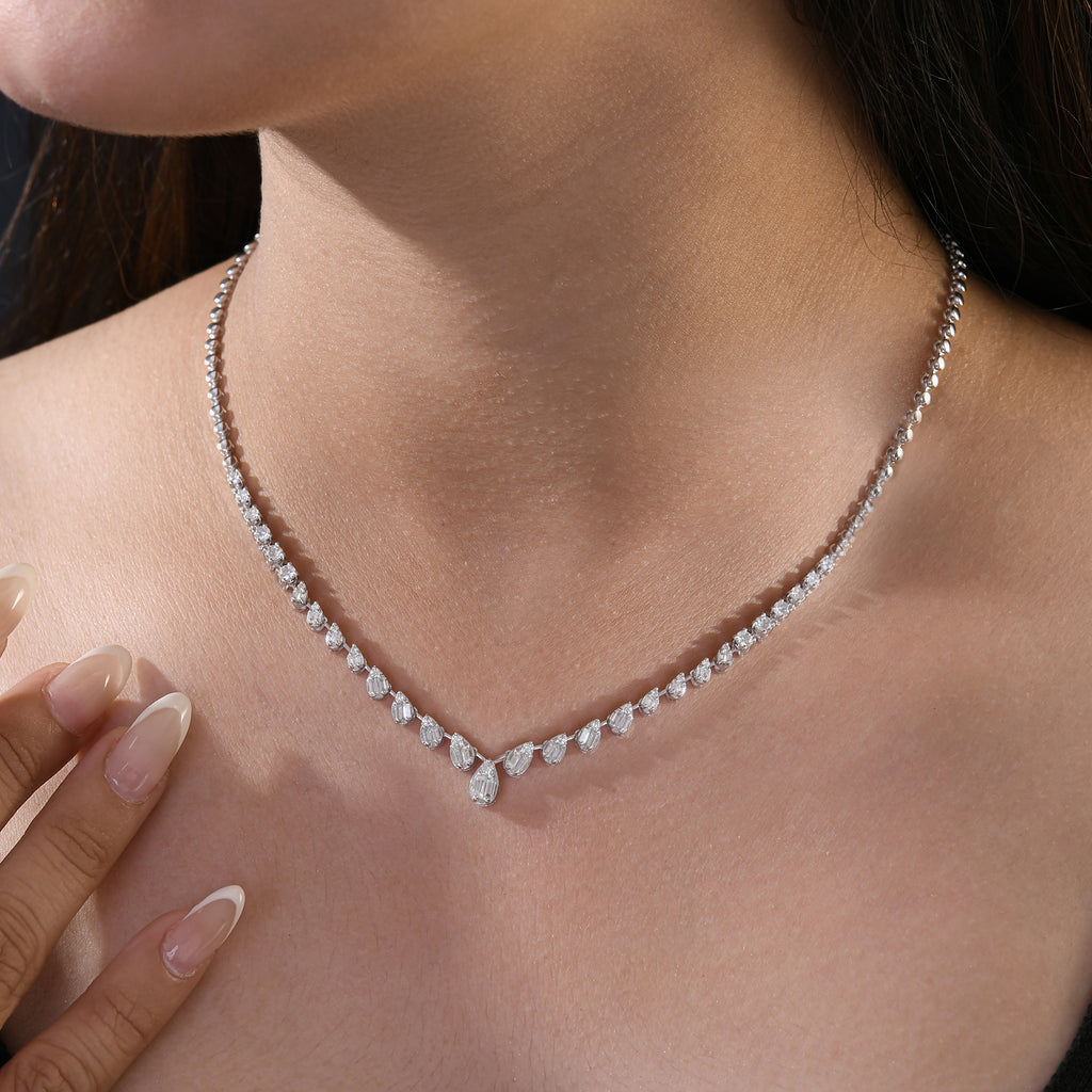 Minimalist Baguette Cut Natural Diamond Chain Necklace