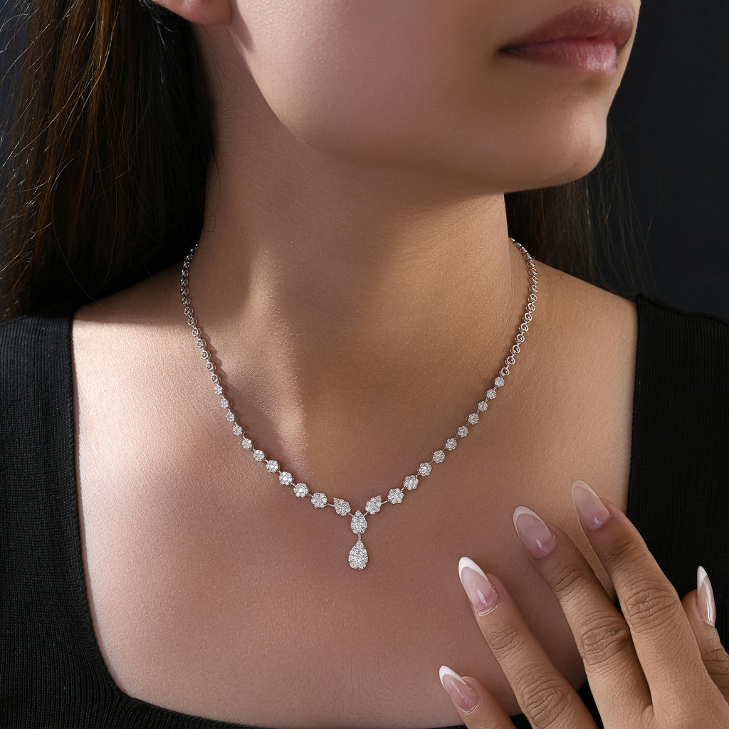 Delicate Cluster Natural Diamond Solid Gold Certified Necklace