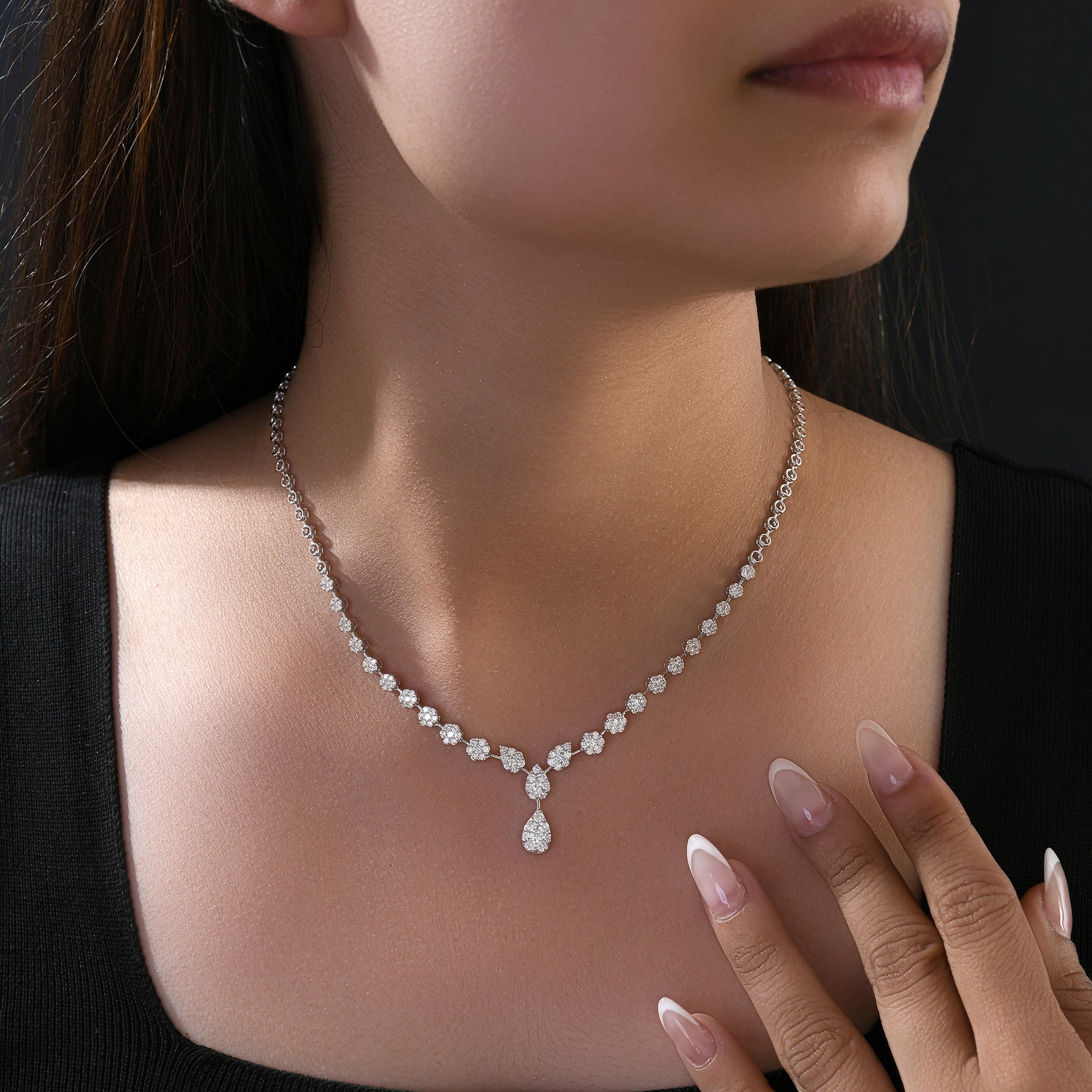 Delicate Cluster Natural Diamond Solid Gold Certified Necklace