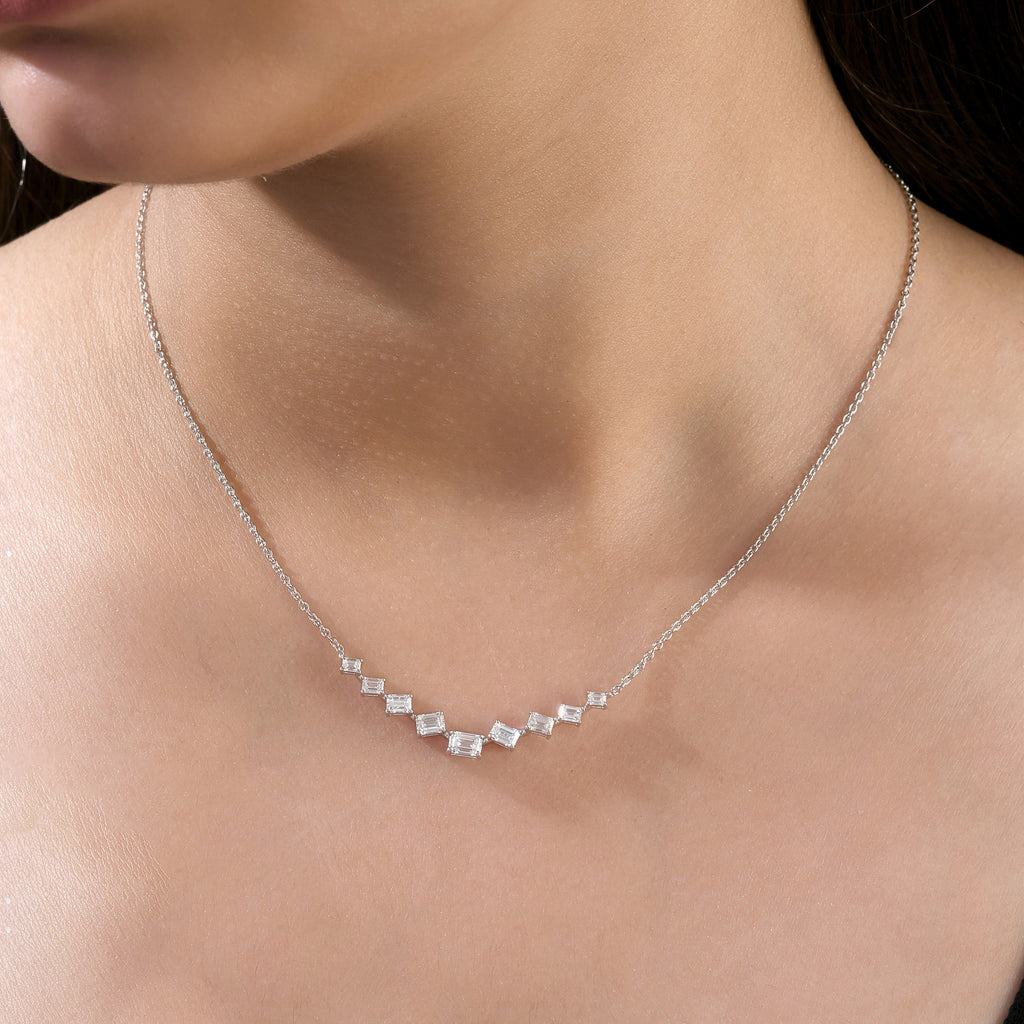 Timeless Dainty Emerald Cut Natural Diamond Fine Gold Necklace