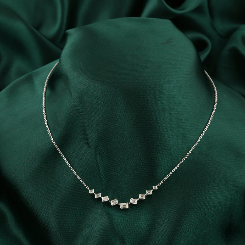 Timeless Dainty Emerald Cut Natural Diamond Fine Gold Necklace