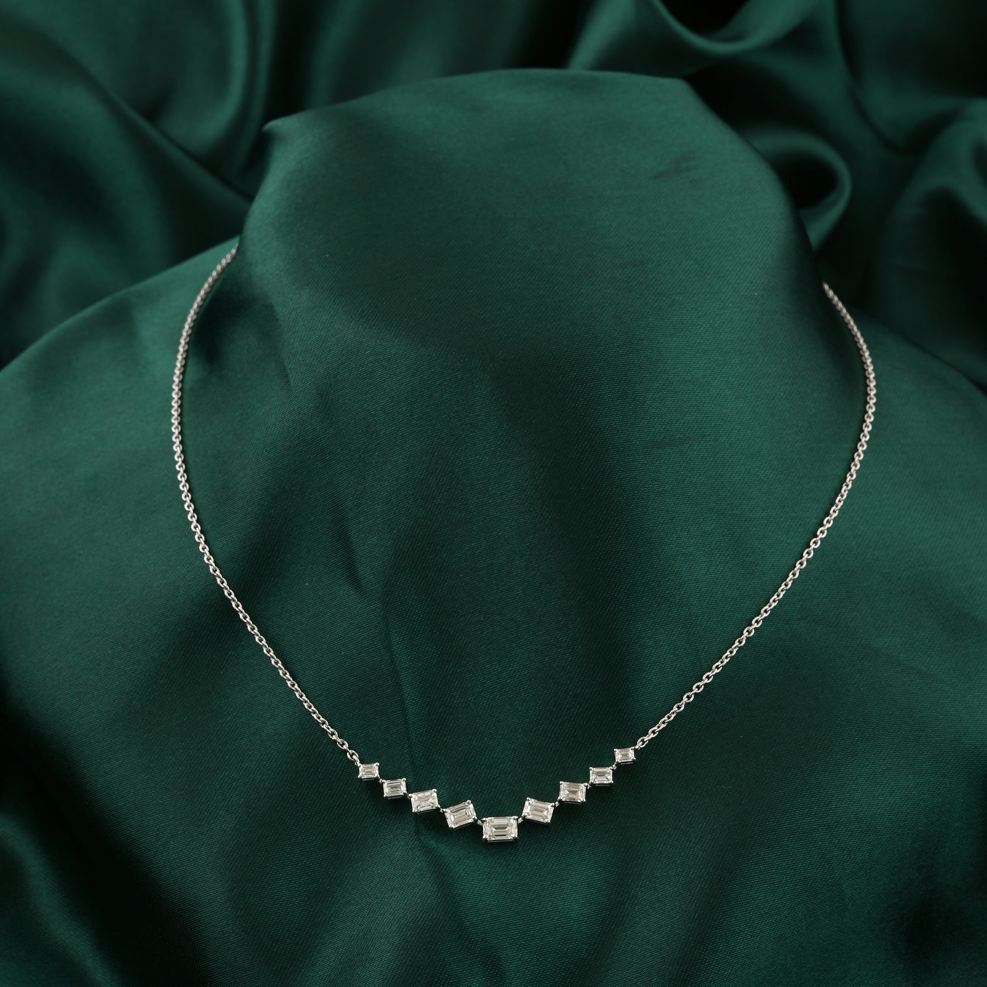Timeless Dainty Emerald Cut Natural Diamond Fine Gold Necklace