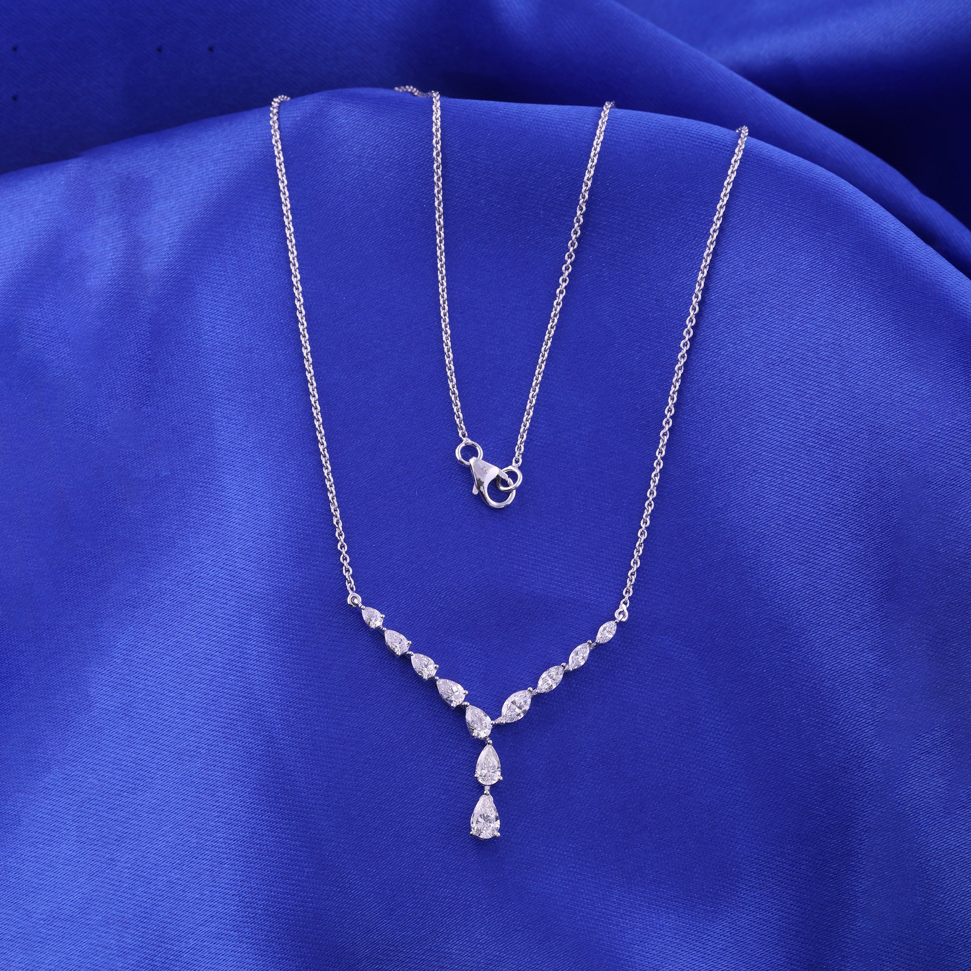 Y Shaped Pear & Marquise Cut Natural Diamond Fine Gold Necklace