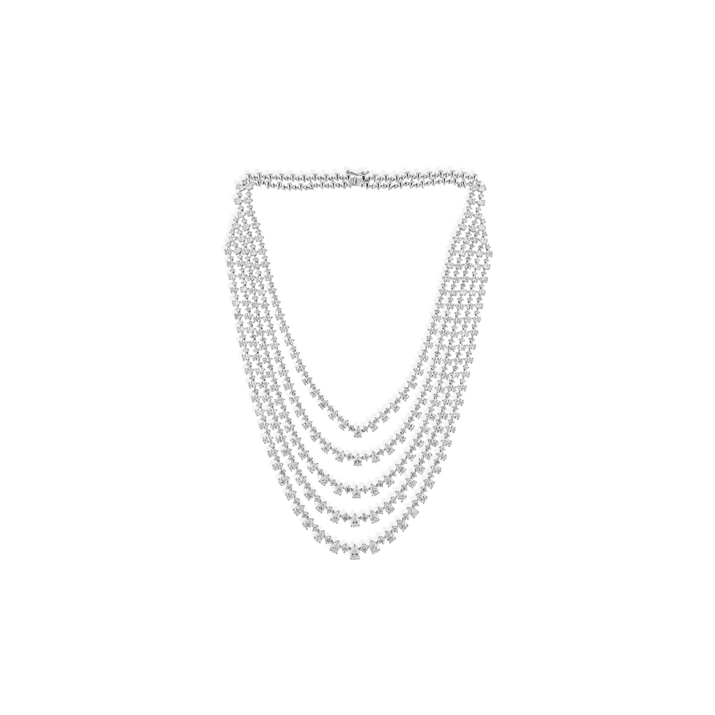 Statement Multi Strand Pear Round Oval Shaped Diamond Necklace in Fine Gold