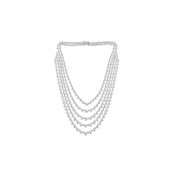 Statement Multi Strand Pear Round Oval Shaped Diamond Necklace in Fine Gold