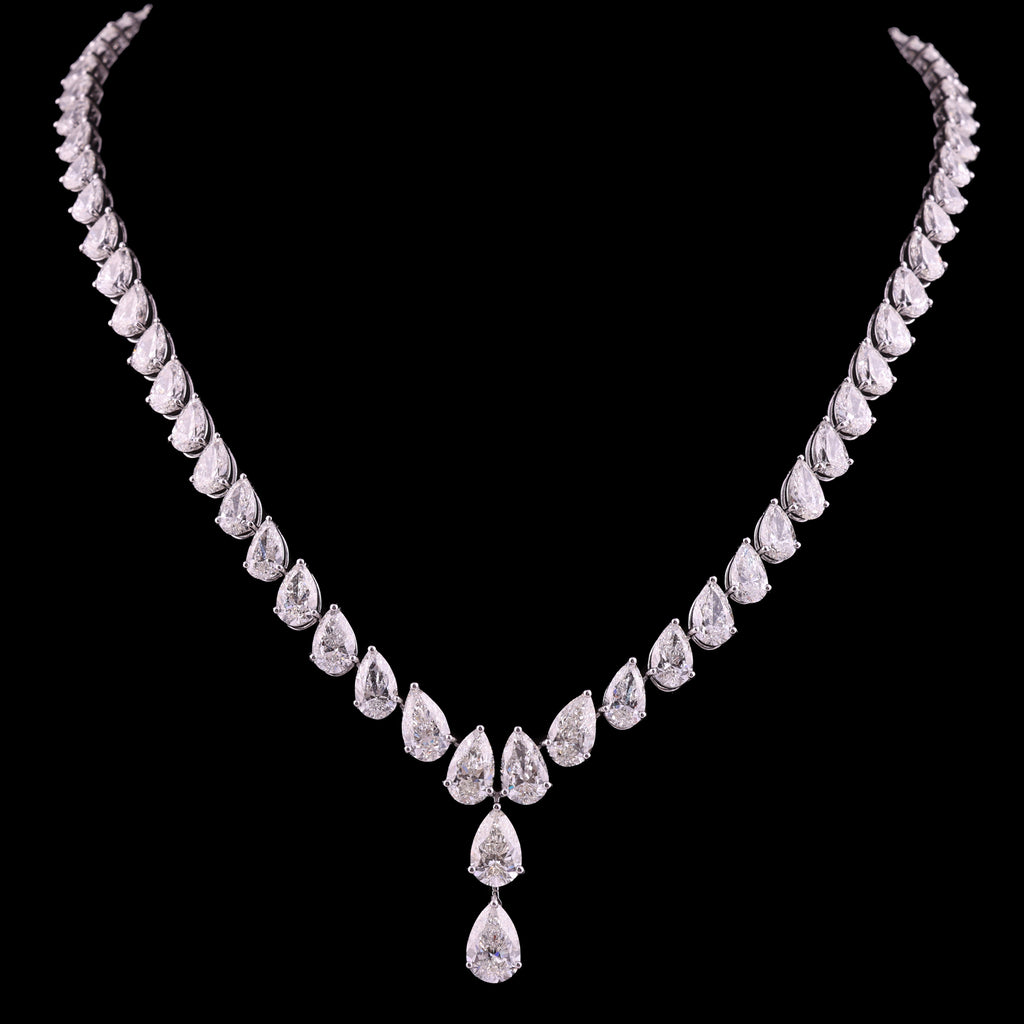Statement Pear Shaped 33.96 Carat Natural Diamond Fine Gold Necklace