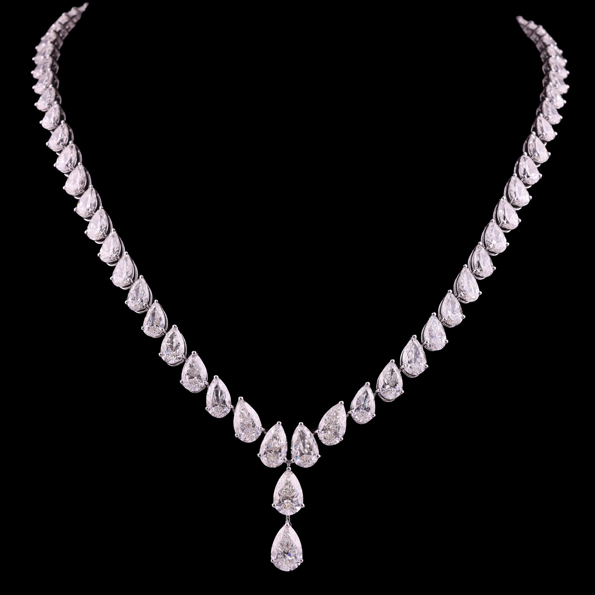 Statement Pear Shaped 33.96 Carat Natural Diamond Fine Gold Necklace