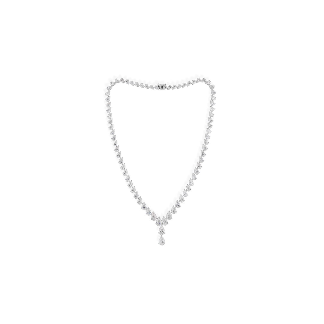 Statement Pear Shaped 33.96 Carat Natural Diamond Fine Gold Necklace