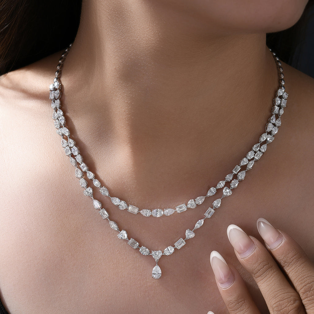 Exquisite Double Strand Multi Cut Natural Diamond Gold Necklace