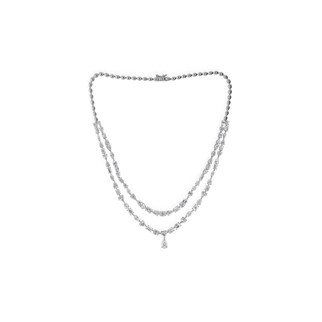 Exquisite Double Strand Multi Cut Natural Diamond Gold Necklace