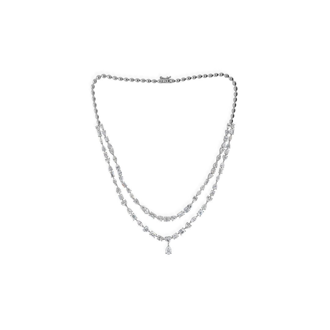 Exquisite Double Strand Multi Cut Natural Diamond Gold Necklace
