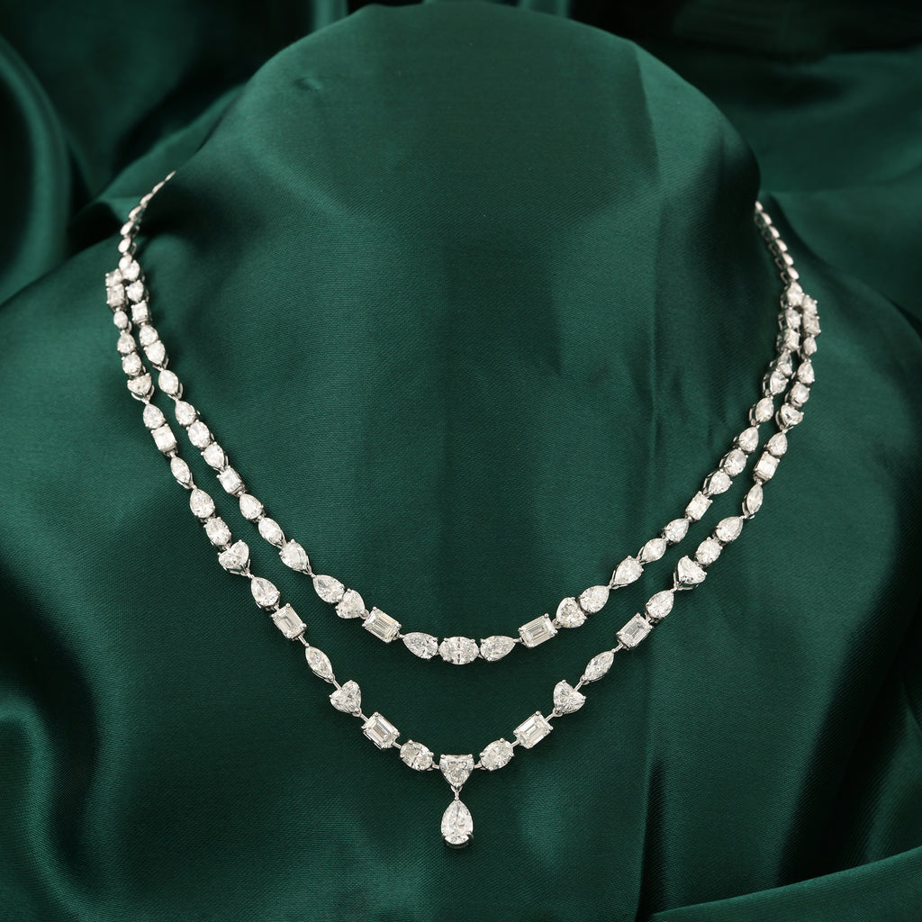 Exquisite Double Strand Multi Cut Natural Diamond Gold Necklace