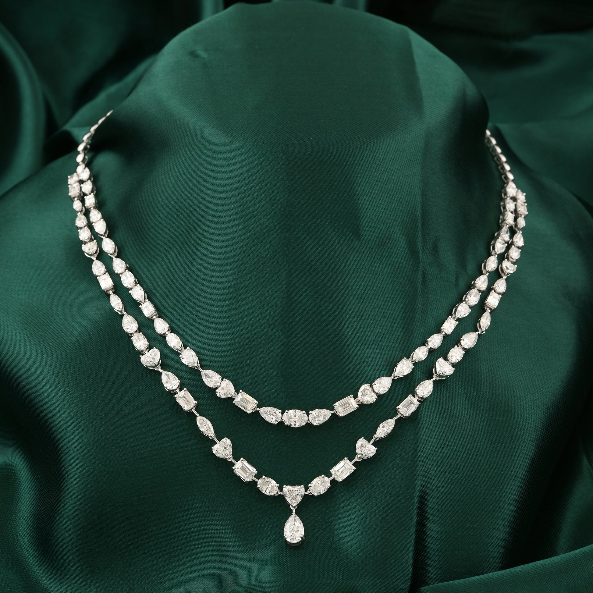 Exquisite Double Strand Multi Cut Natural Diamond Gold Necklace