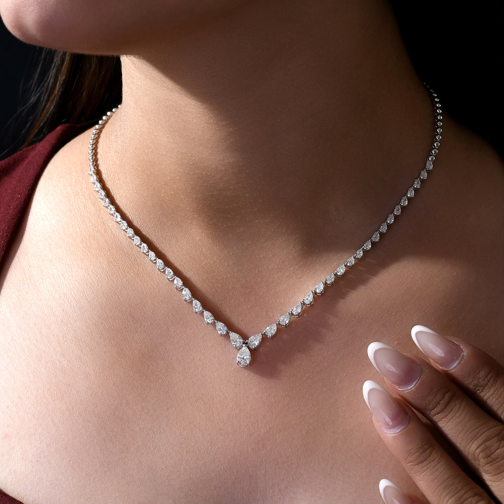 Genuine Pear Cut SI Clarity HI Color Natural Diamond Chain Necklace