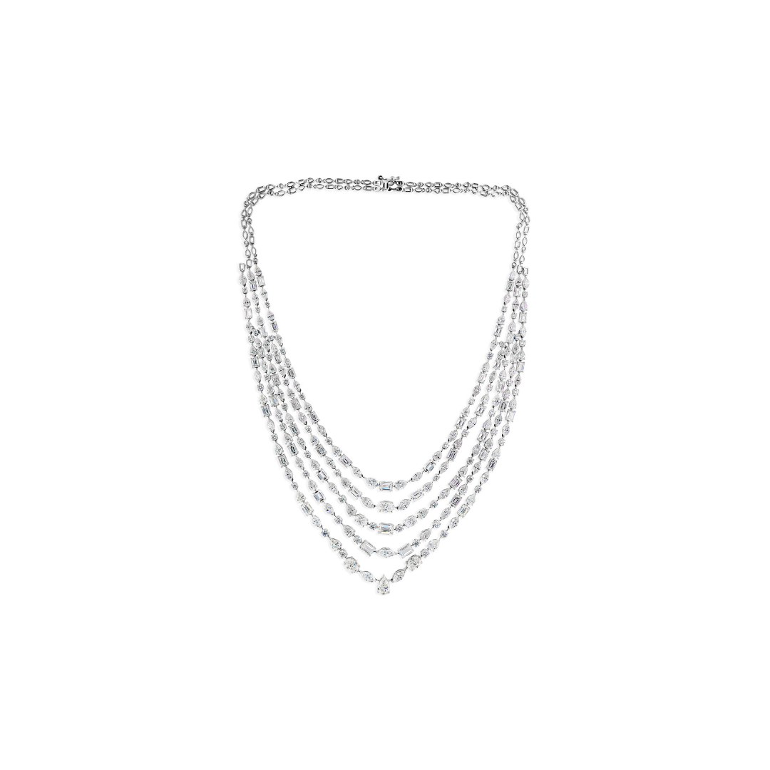 Multi Strand Fine Gold Diamond Statement Necklace